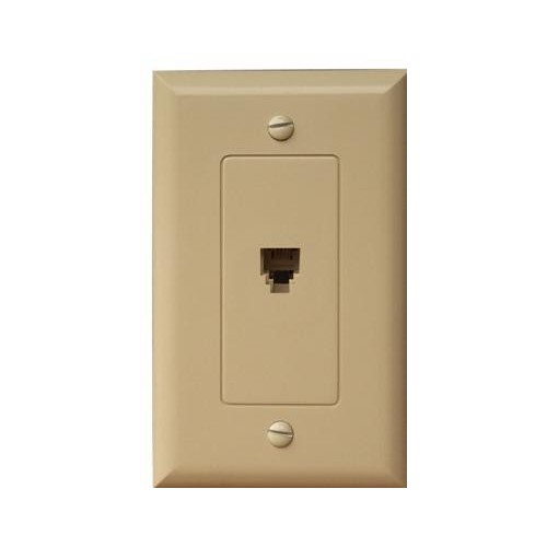 1 Piece Decorative Single RJ11 4 Conductor Phone Jack Wallplate Ivory - A single unit Decorator Wall Phone Jack.1 Piece Decorative Single RJ11 4 Conductor Phone Jack Wallplate Ivory features include:  Flush Decorative Phone wallplate Plate amp; Jack are one piece UL94V-0 Flame Retardant Plastic 50 Micro Inches of Gold Plating Meets FCC Requirements Complies with UL Standard 1863 and Article 800-51 of The National Electrical Code UL/CSA Listed Order Qty of 1 = 1 Piece Below is more info on our 1 Piece Decorative Single RJ11 4 Conductor Phone Jack Wallplate Ivory