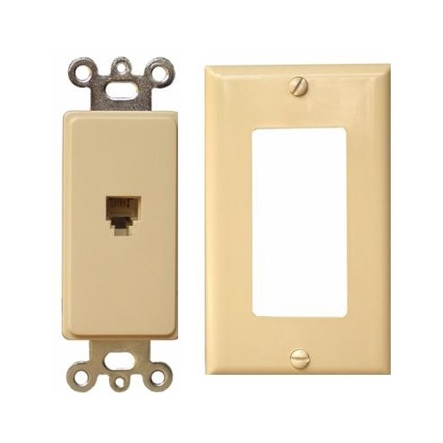 2 Piece Decorative Single RJ11 4 Conductor Phone Jack Wallplate Ivory - This 2 Piece Wall Phone Jack is flame retardant and durable.2 Piece Decorative Single RJ11 4 Conductor Phone Jack Wallplate Ivory features include:  Flush Decorative Phone wallplate Plate amp; Jack are two separate pieces UL94V-0 Flame Retardant Plastic 50 Micro Inches of Gold Plating Meets FCC Requirements Complies with UL Standard 1863 and Article 800-51 of The National Electrical Code UL/CSA Listed Order Qty of 1 = 1 Piece Below is more info on our 2 Piece Decorative Single RJ11 4 Conductor Phone Jack Wallplate Ivory