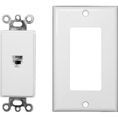 2 Piece Decorative Single RJ11 4 Conductor Phone Jack Wallplate White - This 2 Piece Wall Phone Jack is flame retardant and durable.2 Piece Decorative Single RJ11 4 Conductor Phone Jack Wallplate White features include:  Flush Decorative Phone wallplate Plate amp; Jack are two separate pieces UL94V-0 Flame Retardant Plastic 50 Micro Inches of Gold Plating Meets FCC Requirements Complies with UL Standard 1863 and Article 800-51 of The National Electrical Code UL/CSA Listed Order Qty of 1 = 1 Piece Below is more info on our 2 Piece Decorative Single RJ11 4 Conductor Phone Jack Wallplate White