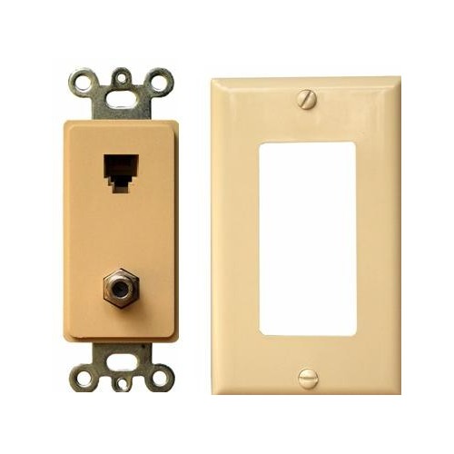 2 Piece Decorative Single RJ11 4 Conductor Phone Jack  Single F Connector Wallplate Ivory - A 2 Piece Phone/Cable Jack for home or office.2 Piece Decorative Single RJ11 4 Conductor Phone Jack  Single F Connector Wallplate Ivory features include:  Flush Decorative Phone wallplate Plate amp; Jack are two separate pieces UL94V-0 Flame Retardant Plastic 50 Micro Inches of Gold Plating Meets FCC Requirements Complies with UL Standard 1863 and Article 800-51 of The National Electrical Code UL/CSA Listed Order Qty of 1 = 1 Piece Below is more info on our 2 Piece Decorative Single RJ11 4 Conductor Phone Jack  Single F Connector Wallplate Ivory