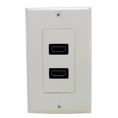 Dual HDMI Home Enterainment WallPlate White - Dual HDMI Home Enterainment WallPlate for Hi Definition Television Applications.Dual HDMI Home Enterainment WallPlate White features include:  High Definition 1080p  1080i Video Connectors Supports DTS-HD, Dolby True HD  7.1 Channel Surround Sound Audio Supports HDCP, EDID, DDC Supports 24-bit True Color Decorative Style Plate Gold Plated Contacts Flame Resistant UL 94V-0 Lexan Order Qty of 1 = 1 Piece Below is more info on our Dual HDMI Home Enterainment WallPlate White