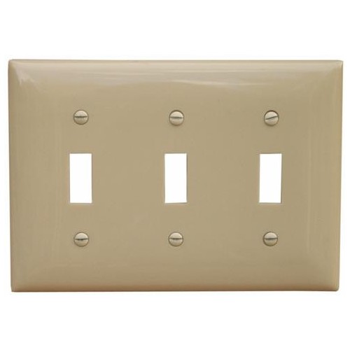 Lexan Wall Plates 3 Gang Toggle Switch Ivory - This 3 Gang Wall Plate Toggle Switch provides value.Lexan Wall Plates 3 Gang Toggle Switch Ivory features include:  Toggle Switch Wall plate is highly resistant to impact, abrasion, oil, acids and discoloration Ideal for use in high-abuse areas Smooth, easy to clean surface Round on edges to prevent injury and wall damage Supplied with color matching painted metal mounting screws Mounting Screws individually wrapped in a small plastic bag to protect plate from scratches Specification Grade - meets all current Federal Specifications 3 gang wall plate conforms to NEMA amp; ANSI standards Flammability rating UL94V-2 UL Listed Order Qty of 1 = 1 Piece Below is more info on our Lexan Wall Plates 3 Gang Toggle Switch Ivory