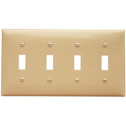 Lexan Wall Plates 4 Gang Toggle Switch Ivory - An attractive 4 Gang Wall Plate Toggle Switch.Lexan Wall Plates 4 Gang Toggle Switch Ivory features include:  Toggle Switch Wall plate is highly resistant to impact, abrasion, oil, acids and discoloration Ideal for use in high-abuse areas Smooth, easy to clean surface Round on edges to prevent injury and wall damage Supplied with color matching painted metal mounting screws Mounting Screws individually wrapped in a small plastic bag to protect plate from scratches Specification Grade - meets all current Federal Specifications 4 gang wall plate conforms to NEMA amp; ANSI standards Flammability rating UL94V-2 UL Listed Order Qty of 1 = 1 Piece Below is more info on our Lexan Wall Plates 4 Gang Toggle Switch Ivory