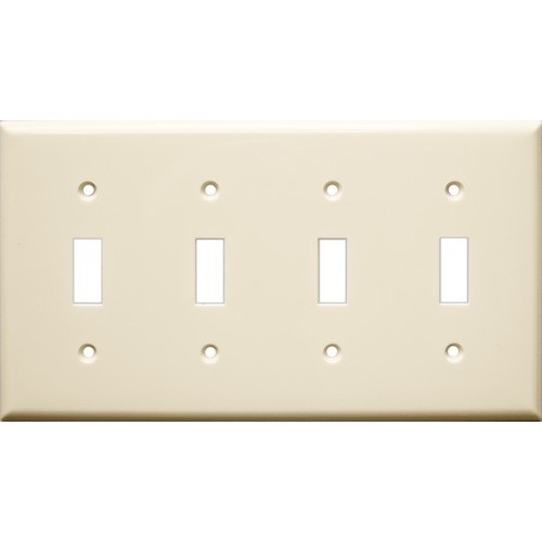 Lexan Wall Plates 4 Gang Toggle Switch Almond - An attractive 4 Gang Wall Plate Toggle Switch.Lexan Wall Plates 4 Gang Toggle Switch Almond features include:  Toggle Switch Wall plate is highly resistant to impact, abrasion, oil, acids and discoloration Ideal for use in high-abuse areas Smooth, easy to clean surface Round on edges to prevent injury and wall damage Supplied with color matching painted metal mounting screws Mounting Screws individually wrapped in a small plastic bag to protect plate from scratches Specification Grade - meets all current Federal Specifications 4 gang wall plate conforms to NEMA amp; ANSI standards Flammability rating UL94V-2 UL Listed Order Qty of 1 = 1 Piece Below is more info on our Lexan Wall Plates 4 Gang Toggle Switch Almond