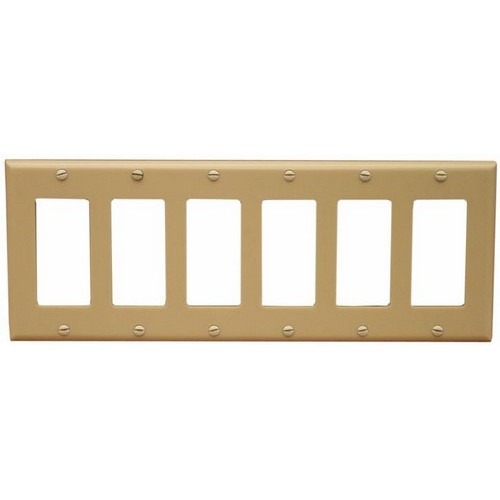 Lexan Wall Plates 6 Gang Decorative/GFCI Ivory - A Decorative/GFCI 6 Gang Wall Plate for high-abuse areas.Lexan Wall Plates 6 Gang Decorative/GFCI Ivory features include: Decorative/GFCI wall plate is highly resistant to impact, abrasion, oil, acids and discoloration Ideal for use in high-abuse areas Smooth, easy to clean surface Round on edges to prevent injury and wall damage Supplied with color matching painted metal mounting screws Mounting Screws individually wrapped in a small plastic bag to protect plate from scratches Specification Grade - meets all current Federal Specifications Decorative/GFCI wall plate conforms to NEMA and  ANSI standards Flammability rating UL94V-2 UL Listed Order Qty of 1 = 1 Piece Below is more info on our Lexan Wall Plates 6 Gang Decorative/GFCI Ivory