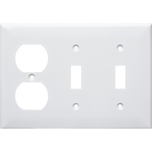 Lexan Wall Plates 3 Gang 1 Duplex 2 Toggle White - This 3 Gang Wall Plate is for a Duplex and two toggles.Lexan Wall Plates 3 Gang 1 Duplex 2 Toggle White features include:  Lexan Wall plates are highly resistant to impact, abrasion, oil, acids and discoloration Ideal for use in high-abuse areas Smooth, easy to clean surface Round on edges to prevent injury and wall damage Supplied with color matching painted metal mounting screws Mounting Screws individually wrapped in a small plastic bag to protect plate from scratches Specification Grade - meets all current Federal Specifications Lexan Wall plates conform to NEMA amp; ANSI standards Flammability rating UL94V-2 UL Listed Order Qty of 1 = 1 Piece Below is more info on our Lexan Wall Plates 3 Gang 1 Duplex 2 Toggle White