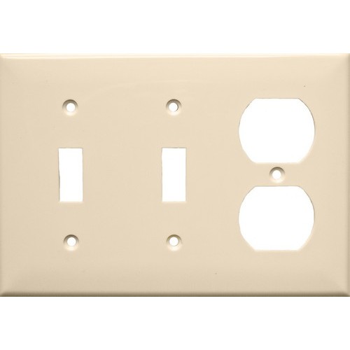Lexan Wall Plates 3 Gang 1 Duplex 2 Toggle Almond - This 3 Gang Wall Plate is for a Duplex and two toggles.Lexan Wall Plates 3 Gang 1 Duplex 2 Toggle Almond features include:  Lexan Wall plates are highly resistant to impact, abrasion, oil, acids and discoloration Ideal for use in high-abuse areas Smooth, easy to clean surface Round on edges to prevent injury and wall damage Supplied with color matching painted metal mounting screws Mounting Screws individually wrapped in a small plastic bag to protect plate from scratches Specification Grade - meets all current Federal Specifications Lexan Wall plates conform to NEMA amp; ANSI standards Flammability rating UL94V-2 UL Listed Order Qty of 1 = 1 Piece Below is more info on our Lexan Wall Plates 3 Gang 1 Duplex 2 Toggle Almond