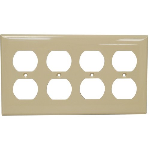 Lexan Wall Plates 4 Gang Duplex Receptacle Ivory - An abrasion resistant 4 Gang Wall Plate Duplex Receptacle.Lexan Wall Plates 4 Gang Duplex Receptacle Ivory features include:  Duplex receptacle wall plate highly resistant to impact, abrasion, oil, acids and discoloration Ideal for use in high-abuse areas Smooth, easy to clean surface Round on edges to prevent injury and wall damage Supplied with color matching painted metal mounting screws Mounting Screws individually wrapped in a small plastic bag to protect plate from scratches Specification Grade - meets all current Federal Specifications Duplex receptacle wall plate conforms to NEMA amp; ANSI standards Flammability rating UL94V-2 UL Listed Order Qty of 1 = 1 Piece Below is more info on our Lexan Wall Plates 4 Gang Duplex Receptacle Ivory
