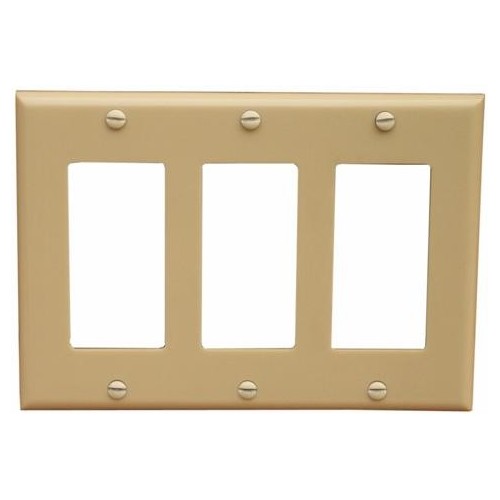 Lexan Wall Plates 3 Gang Midsize Decorative/GFCI Ivory - A Lexan 3 Gang Wall Plate for Midsize Decorative/GFCI.Lexan Wall Plates 3 Gang Midsize Decorative/GFCI Ivory features include:  Midsize Lexan wall plates are highly resistant to impact, abrasion, oil, acids and discoloration Ideal for use in high-abuse areas Smooth, easy to clean surface Round on edges to prevent injury and wall damage Supplied with color matching painted metal mounting screws Mounting Screws individually wrapped in a small plastic bag to protect plate from scratches Specification Grade - meets all current Federal Specifications Midsize Lexan wall plates conform to NEMA amp; ANSI standards Flammability rating UL94V-2 UL Listed Order Qty of 1 = 1 Piece Below is more info on our Lexan Wall Plates 3 Gang Midsize Decorative/GFCI Ivory