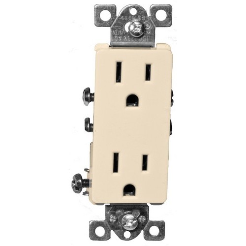 Decorative Duplex Receptacle Almond 15A-125V - This Recessed Decorative Duplex Receptacle gives you more room for wiring.Decorative Duplex Receptacle Almond 15A-125V features include:  2 pole, 3 wire Back amp; Side Wired Accepts #12 or #14 Stranded or Solid Copper Wire(Push-In #14 Solid Only) Made of GE Lexan, Steel Mounting Strap Shallow design for maximum wiring room Easy-access Green Hex-Head Ground Screw  Washer Type Break Off Plaster Ears for best flush alignment UL 94V-2 Flame Rating Large Tri-Combination Head Captive Screws for quick wiring Temperature Rating: -40deg;F to 167deg;F UL listed Order Qty of 1 = 1 Piece Below is more info on our Decorative Duplex Receptacle Almond 15A-125V