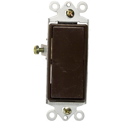Decorative Switches Brown 3 Way 15A-120/277V - Our Decorative Switch wires quickly and easily.Decorative Switches Brown 3 Way 15A-120/277V features include:  3 Way Decorative Switch 15A 120/277V Smooth Quiet Paddle Action Made of GE Lexan Steel mounting strap Zinc-Plated for corrosion resistance Washer-type break-off plaster ear for best flush alignment Captive mounting screws Back and side wiring for easy installation Large head Tri-combination screws for quick wiring Easy Access Green Hex Head Ground Screw Accepts #12 or #14 Stranded or Solid Copper wire(Push-In #14 Solid Only)  Copper Wire Only UL 94V-2 Flame Rating Temperature Rating:-40deg;F to 167deg;F Wallplate Not Included UL listed Order Qty of 1 = 1 Piece Below is more info on our Decorative Switches Brown 3 Way 15A-120/277V