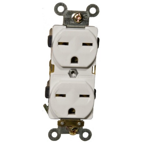 Industrial Grade Duplex Receptacle White 15A-250V - A heavy-duty Industrial Grade Duplex Receptacle.Industrial Grade Duplex Receptacle White 15A-250V features include:  Industrial Grade Duplex Receptacle is designed to with stand rigorous environments where down time is not an option 2 pole, 3 wire Back amp; Side wire Shallow design for maximum wiring room Made of GE Lexan, Steel Mounting Strap Accepts #12 or #14 Stranded or Solid Copper wire(Push-In #14 Solid Only) Easy Access Green Hex Head Ground Screw Washer-type break-off plaster ear for best flush alignment Captive Tri-Combination mounting screws Large head combination screws for quick wiring UL 94V-2 Flame Rating Temperature Rating: -40deg;F to 167deg;F UL listed Order Qty of 1 = 1 Piece Below is more info on our Industrial Grade Duplex Receptacle White 15A-250V