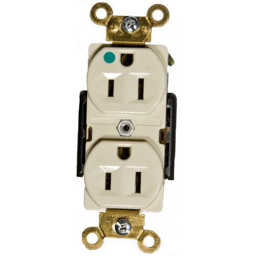 Hospital Grade Duplex Receptacle Ivory 15A-125V - This Duplex Receptacle is of Hospital Grade.Hospital Grade Duplex Receptacle Ivory 15A-125V features include:  Hospital Grade Duplex Receptacle can be easily identified by the green dot marking the face of the receptacle 2 pole, 3 wire Back amp; Side wire Shallow design for maximum wiring room Made of GE Lexan Brass Strap Self Grounding Clip Accepts #10 or #14 Stranded or Solid Copper wire Easy Access Green Hex Head Ground Screw Washer-type break-off plaster ear for best flush alignment Captive Tri-Combination mounting screws Large head combination screws for quick wiring Touch Proof Side Barriers UL 94V-2 Flame Rating Temperature Rating: -40deg;F to 167deg;F UL listed Order Qty of 1 = 1 Piece  Below is more info on our Hospital Grade Duplex Receptacle Ivory 15A-125V