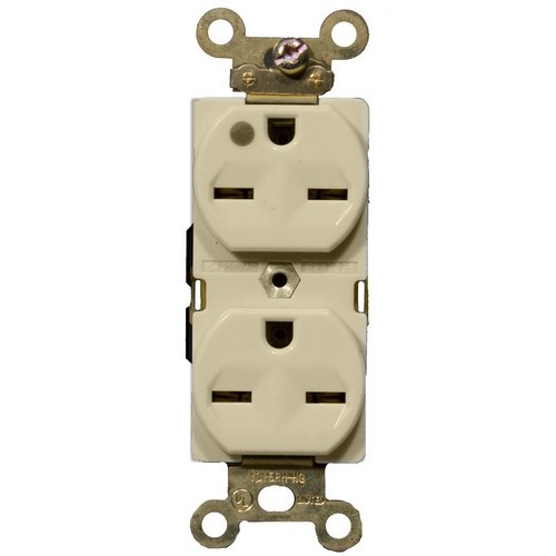 Hospital Grade Duplex Receptacle Ivory 15A-250V - This Duplex Receptacle is of Hospital Grade.Hospital Grade Duplex Receptacle Ivory 15A-250V features include:  Hospital Grade Duplex Receptacle can be easily identified by the green dot marking the face of the receptacle 2 pole, 3 wire Back amp; Side wire Shallow design for maximum wiring room Made of GE Lexan Brass Strap Self Grounding Clip Accepts #10 or #14 Stranded or Solid Copper wire Easy Access Green Hex Head Ground Screw Washer-type break-off plaster ear for best flush alignment Captive Tri-Combination mounting screws Large head combination screws for quick wiring Touch Proof Side Barriers UL 94V-2 Flame Rating Temperature Rating: -40deg;F to 167deg;F UL listed Order Qty of 1 = 1 Piece  Below is more info on our Hospital Grade Duplex Receptacle Ivory 15A-250V