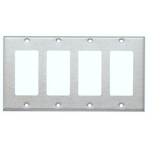 430 Stainless Steel Wall Plates 4 Gang Decorative/GFCI - 430 Stainless Steel Wall Plates 4 Gang Decorative/GFCI430 Stainless Steel Wall Plates 4 Gang Decorative/GFCI features include:  Made of 430 Stainless Steel Wall plate provides extended life in abusive and corrosive environments Contemporary smooth finish and contoured edges enhance installation appearance Smooth finish without recessed lines is easy to clean and maintain attractive appearance UL listed Order Qty of 1 = 1 Piece Below is more info on our 430 Stainless Steel Wall Plates 4 Gang Decorative/GFCI