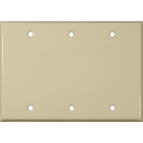 Painted Steel Wall Plates 3 Gang Blank Ivory - A durable 3 Gang Blank Wallplate for any environment.Painted Steel Wall Plates 3 Gang Blank Ivory features include:  Painted Steel wall plate provides extended life in abusive and corrosive environments Contoured edges enhance installation appearance Smooth finish without recessed lines is easy to clean and maintain attractive appearance Semi-Gloss surface finish painted on steel UL Listed Order Qty of 1 = 1 Piece Below is more info on our Painted Steel Wall Plates 3 Gang Blank Ivory