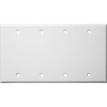 Painted Steel Wall Plates 4 Gang Blank White - A large and tough 4 Gang Blank Wallplate.Painted Steel Wall Plates 4 Gang Blank White features include:  Painted Steel wall plate provides extended life in abusive and corrosive environments Contoured edges enhance installation appearance Smooth finish without recessed lines is easy to clean and maintain attractive appearance Semi-Gloss surface finish painted on steel UL Listed Order Qty of 1 = 1 Piece Below is more info on our Painted Steel Wall Plates 4 Gang Blank White