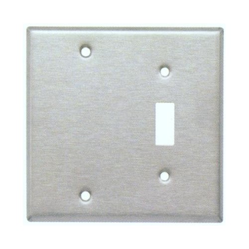 430 Stainless Steel Wall Plates 2 Gang 1 Toggle 1 Blank - This 430 Stainless Steel Wall Plates 2 Gang 1 Toggle 1 Blank is easy to clean. 430 Stainless Steel Wall Plates 2 Gang 1 Toggle 1 Blank features include:  Made of 430 Stainless Steel Wall plate provides extended life in abusive and corrosive environments Contemporary smooth finish and contoured edges enhance installation appearance Smooth finish without recessed lines is easy to clean and maintain attractive appearance UL listed Order Qty of 1 = 1 Piece Below is more info on our 430 Stainless Steel Wall Plates 2 Gang 1 Toggle 1 Blank
