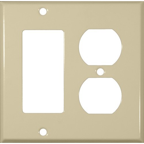Painted Steel Wall Plates 2 Gang 1 Decorative 1 Duplex Ivory - Our 1 Decorative 1 Duplex Metal Wall Plate provides long life.Painted Steel Wall Plates 2 Gang 1 Decorative 1 Duplex Ivory features include:  Painted Steel wall plate provides extended life in abusive and corrosive environments Contoured edges enhance installation appearance Smooth finish without recessed lines is easy to clean and maintain attractive appearance Semi-Gloss surface finish painted on steel UL Listed Order Qty of 1 = 1 Piece Below is more info on our Painted Steel Wall Plates 2 Gang 1 Decorative 1 Duplex Ivory