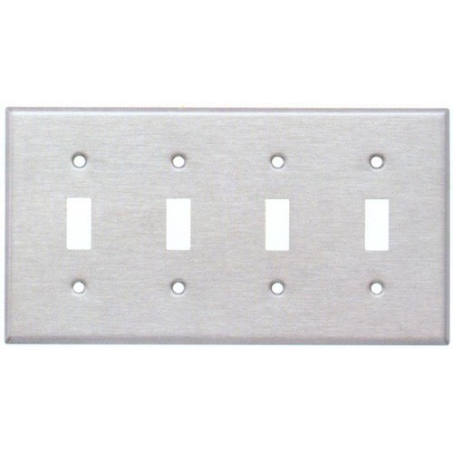 304 Stainless Steel Wall Plates 4 Gang Toggle Switch - This 304 Stainless Steel Wall Plates 4 Gang Toggle Switch is perfect for commercial and decorative residential applications.304 Stainless Steel Wall Plates 4 Gang Toggle Switch features include:  Made of 304 Stainless Steel which is nonmagnetic Wall plate provides extended life in abusive and corrosive environments Contemporary smooth finish and contoured edges enhance installation appearance Smooth finish without recessed lines is easy to clean and maintain attractive appearance UL listed Order Qty of 1 = 1 Piece Below is more info on our 304 Stainless Steel Wall Plates 4 Gang Toggle Switch