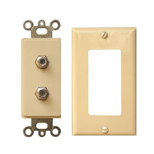 2 Piece Decorative Dual F Connector Wallplate Ivory - Use this 2 Piece Duplex Cable Jack to cut down on installation time.2 Piece Decorative Dual F Connector Wallplate Ivory features include:  Flush Decorative Phone wallplate Plate amp; Jack are two separate pieces UL94V-0 Flame Retardant Plastic 50 Micro Inches of Gold Plating Meets FCC Requirements Complies with UL Standard 1863 and Article 800-51 of The National Electrical Code UL/CSA Listed Order Qty of 1 = 1 Piece Below is more info on our 2 Piece Decorative Dual F Connector Wallplate Ivory