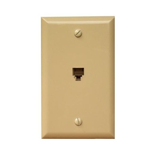 Midsize Single RJ11 4 Conductor Phone Jack Wallplate Ivory - This Phone Jack is the standard for telephone line installations. Midsize Single RJ11 4 Conductor Phone Jack Wallplate Ivory features include:  Midsize plate can be used to cover imperfections made when cutting hole for box in drywallFlush Decorative Phone wallplate UL94V-0 Flame Retardant Plastic 50 Micro Inches of Gold Plating Meets FCC Requirements Complies with UL Standard 1863 and Article 800-51 of The National Electrical Code UL/CSA Listed Order Qty of 1 = 1 Piece Below is more info on our Midsize Single RJ11 4 Conductor Phone Jack Wallplate Ivory