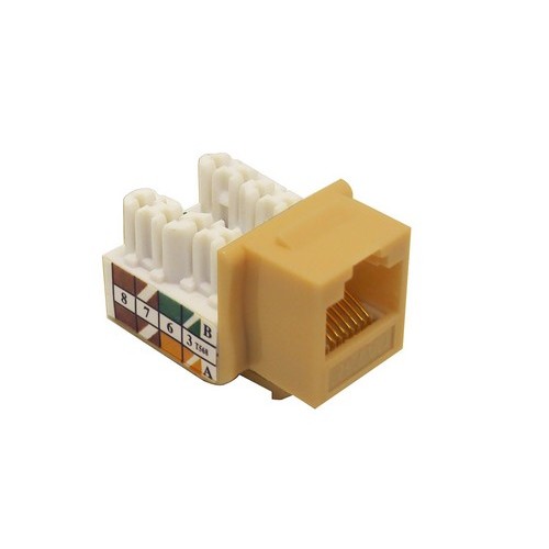 Cat5E (RJ45) Unshielded Keystone Jacks Ivory - A color-coded Cat5E Keystone Jack for multiple applications.Cat5E (RJ45) Unshielded Keystone Jacks Ivory features include:  Use Cat5E Keystone Jack for Voice or Data Networks Complies with TIA/EIA-568-C-2, ISO 1801 2nd Edition Class E, NEC Article 800 100 Mhz Bandwidth 1000 Mbps (1 Gbps) Data Transmission Rate 110 punch down amp; Krone Type Termination 8 Conductor 22-26 Awg Solid amp; Stranded wire Conforms to TIA/EIA 568A amp; 568B Wiring Color Codes Contacts have 50u Gold Plating Flammability Rating: UL94V-0 Punch Down Tool Needed UL Listed Order Qty of 1 = 1 Piece Below is more info on our Cat5E (RJ45) Unshielded Keystone Jacks Ivory