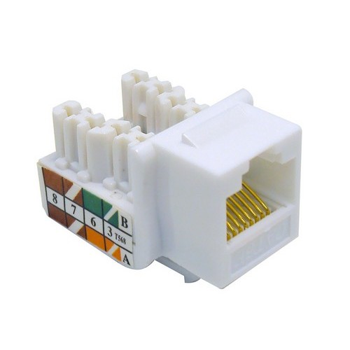 Cat5E (RJ45) Unshielded Keystone Jacks White - A color-coded Cat5E Keystone Jack for multiple applications.Cat5E (RJ45) Unshielded Keystone Jacks White features include:  Use Cat5E Keystone Jack for Voice or Data Networks Complies with TIA/EIA-568-C-2, ISO 1801 2nd Edition Class E, NEC Article 800 100 Mhz Bandwidth 1000 Mbps (1 Gbps) Data Transmission Rate 110 punch down amp; Krone Type Termination 8 Conductor 22-26 Awg Solid amp; Stranded wire Conforms to TIA/EIA 568A amp; 568B Wiring Color Codes Contacts have 50u Gold Plating Flammability Rating: UL94V-0 Punch Down Tool Needed UL Listed Order Qty of 1 = 1 Piece Below is more info on our Cat5E (RJ45) Unshielded Keystone Jacks White