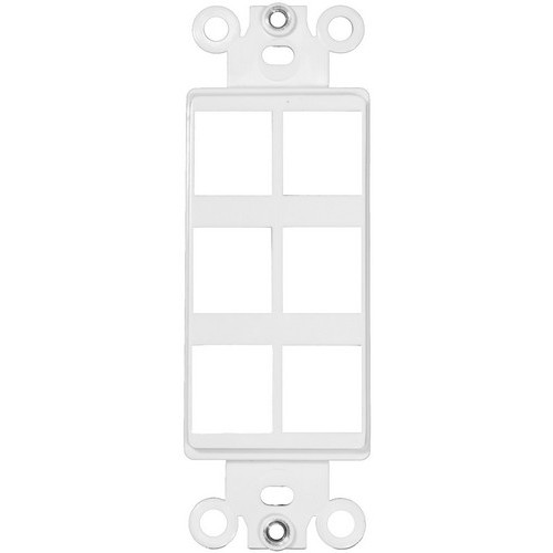 Decorative DataComm Frame For Keystone Jacks and Modular Inserts Six Ports White - Impact and Oil Resistant Decorative frame for Keystone Jack and Modular Inserts.Decorative DataComm Frame For Keystone Jacks and Modular Inserts Six Ports White features include:  Datacomm frame is highly resistant to impact, abrasion, oil, acids and discoloration Ideal for use in high-abuse areas Smooth, easy to clean surface Compatible with Morris #88030 amp; 88031 Keystone jacks only and Modular Inserts If using other manufacturers Keystone jacks maximum acceptable Keystone jack width is .65