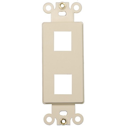 Decorative DataComm Frame For Keystone Jacks and Modular Inserts Two Ports Lt. Almond - Impact and Oil Resistant Decorative frame for Keystone Jack and Modular Inserts.Decorative DataComm Frame For Keystone Jacks and Modular Inserts Two Ports Lt. Almond features include:  Datacomm frame is highly resistant to impact, abrasion, oil, acids and discoloration Ideal for use in high-abuse areas Smooth, easy to clean surface Compatible with all Keystone jacks and Modular Inserts Supplied with color matching painted metal mounting screws Mounting Screws individually wrapped in a small plastic bag to protect plate from scratches Mounts in standard junction boxes Use with Standard Decorative wallplatesSpecification Grade - meets all current Federal Specifications Decorative wallplate for keystone jacks conforms to NEMA amp; ANSI standards Made of Polycarbonate Flammability rating UL94V-2 UL Listed Order Qty of 1 = 1 Piece Below is more info on our Decorative DataComm Frame For Keystone Jacks and Modular Inserts Two Ports Lt. Almond