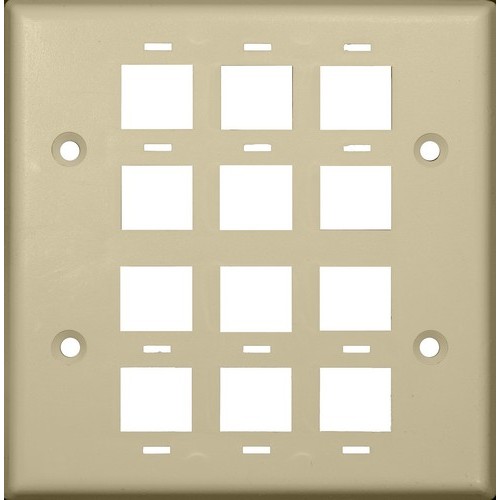 Datacomm Wallplate For Keystone Jacks and Modular Inserts 12 Ports 2 Gang Ivory - An impact-resistant Wallplate for Keystone Jacks and Modular Inserts.Datacomm Wallplate For Keystone Jacks and Modular Inserts 12 Ports 2 Gang Ivory features include:  Datacomm wallplate is highly resistant to impact, abrasion, oil, acids and discoloration Ideal for use in high-abuse areas Mounts to standard junction boxes Compatible with all Keystone jacks and Modular Inserts Smooth, easy to clean surface Round on edges to prevent injury and wall damage Supplied with color matching painted metal mounting screws Mounting Screws individually wrapped in a small plastic bag to protect plate from scratches Specification Grade - meets all current Federal Specifications Datacomm wallplate conforms to NEMA amp; ANSI standards Made of Polycarbonate Flammability rating UL94V-2 UL Listed Order Qty of 1 = 1 Piece Below is more info on our Datacomm Wallplate For Keystone Jacks and Modular Inserts 12 Ports 2 Gang Ivory