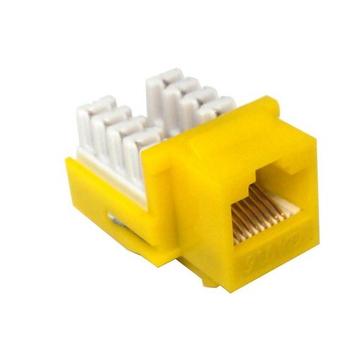 Cat6 (RJ45) Unshielded Keystone Jacks Yellow - A color-coded Cat6 Keystone Jack for Datacommunications applications.Cat6 (RJ45) Unshielded Keystone Jacks Yellow features include:  Use Cat6 Keystone Jack for High Speed Datacommunications Applications CAT6 components provide better insertion loss, return loss  NEXT  FEXT characteristics, resulting in higher signal to loss ratios and a more reliable network Complies with TIA/EIA-568-C-2, ISO 1801 2nd Edition Class E, NEC Article 800 250 Mhz Bandwidth 10,000 Mbps (10 Gbps) Data Transmission Rate 110 punch down amp; Krone Type Termination 8 Conductor 22-26 Awg Solid amp; Stranded wire Conforms to TIA/EIA 568A amp; 568B Wiring Color Codes Contacts have 50u Gold Plating Flammability Rating: UL94V-0 Punch Down Tool Needed UL Listed Order Qty of 1 = 1 Piece Below is more info on our Cat6 (RJ45) Unshielded Keystone Jacks Yellow