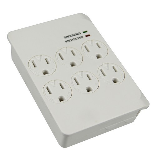 6 Outlet Surge Protector - A compact 6 Wall Outlet Surge Protector for home or office.6 Outlet Surge Protector features include:  Safely converts a standard outlet to 6 Outlets with Surge Protection Tamper Resistant rotating safety covers for all outlets 15A 120V 60 Hz Surge Dissipation: 1200 Joules Clamping Voltage: 500V L-N, N-G, L-G Max Surge Voltage: 6,000V Max Current Spike: 60,000A 3-Line Surge Protection EMI/RFI Filtering UL 1449 UL/cUL Listed Order Qty of 1 = 1 Piece Below is more info on our 6 Outlet Surge Protector