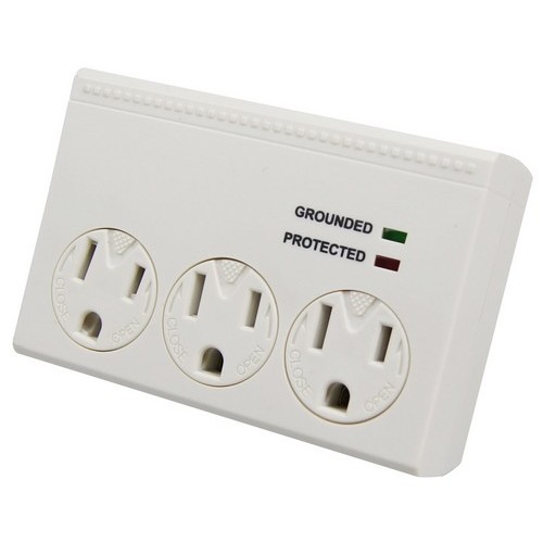 3 Outlet Wall Outlet Surge Protector - A compact 3 Wall Outlet Surge Protector for home or office.3 Outlet Wall Outlet Surge Protector features include:  Safely converts a standard outlet to 3 Outlets with Surge Protection Tamper Resistant rotating safety covers for all outlets 15A 120V 60 Hz Surge Dissipation: 900 Joules  Clamping Voltage: 700V L-N Max Surge Voltage: 6,000V Max Current Spike: 15,000A 1-Line Surge Protection EMI/RFI Filtering UL 1449 UL/cUL Listed Order Qty of 1 = 1 Piece Minimum Order Qty = 1 Piece Below is more info on our 3 Outlet Wall Outlet Surge Protector