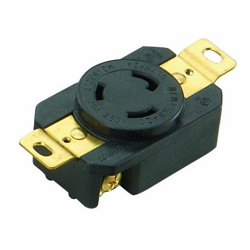 Twist Lock Wall Mount Receptacles - 2 Pole 3 Wire 20A 250V - Our Twist Lock Wall Mount Receptacles are Excellent for a wide range of Equipment Power Applications.Twist Lock Wall Mount Receptacles - 2 Pole 3 Wire 20A 250V features include:  Flush mount design Rugged Phenolic cover with PBT(Polybutylene Terephthalate) base construction resists impact, abrasion, sunlight  chemicals All contacts are solid one-piece Brass for superior conductivity and reduced heat rise Heavy duty power contacts set in deep pockets to resist damage Heavy duty Brass combo head terminal screws Includes grounding screw cULus Listed Order Qty of 1 = 1 Piece Below is more info on our Twist Lock Wall Mount Receptacles - 2 Pole 3 Wire 20A 250V