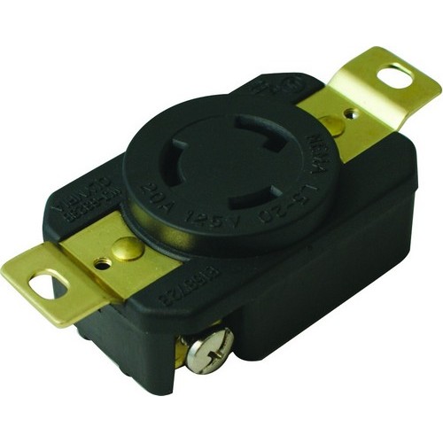 89739 601986897396 Twist Lock Wall Mount Receptacles - 2 Pole 3 Wire 20A 125V - Our Twist Lock Wall Mount Receptacles are Excellent for a wide range of Equipment Power Applications.Twist Lock Wall Mount Receptacles - 2 Pole 3 Wire 20A 125V features include:  Flush mount design Rugged Phenolic cover with PBT(Polybutylene Terephthalate) base construction resists impact, abrasion, sunlight  chemicals All contacts are solid one-piece Brass for superior conductivity and reduced heat rise Heavy duty power contacts set in deep pockets to resist damage Heavy duty Brass combo head terminal screws Includes grounding screw cULus Listed Order Qty of 1 = 1 Piece Below is more info on our Twist Lock Wall Mount Receptacles - 2 Pole 3 Wire 20A 125V