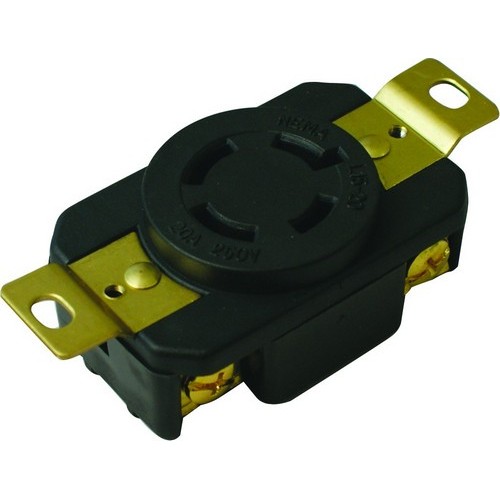 Twist Lock Wall Mount Receptacles - 3 Pole 4 Wire 20A 250V - Our Twist Lock Wall Mount Receptacles are Excellent for a wide range of Equipment Power Applications.Twist Lock Wall Mount Receptacles - 3 Pole 4 Wire 20A 250V features include:  Flush mount design Rugged Phenolic cover with PBT(Polybutylene Terephthalate) base construction resists impact, abrasion, sunlight  chemicals All contacts are solid one-piece Brass for superior conductivity and reduced heat rise Heavy duty power contacts set in deep pockets to resist damage Heavy duty Brass combo head terminal screws Includes grounding screw cULus Listed Order Qty of 1 = 1 Piece Below is more info on our Twist Lock Wall Mount Receptacles - 3 Pole 4 Wire 20A 250V