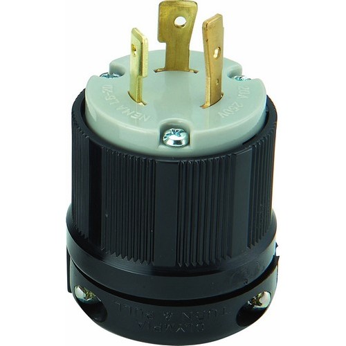 Twist Lock Male Plugs 2 Pole 3 Wire 20A 250VAC - Male Twist Lock Plugs and Receptacles are Perfect for Generators and Other Equipment Power Applications.Twist Lock Male Plugs 2 Pole 3 Wire 20A 250VAC features include:  Commonly used with most generators Rugged Nylon/Polycarbonate Construction resists impact, abrasion, sunlight  chemicals Grooved Housing for enhanced grip All contacts are solid one-piece brass for superior conductivity and reduced heat rise Heavy duty power contacts set in deep pockets to resist damage Heavy duty brass combo head terminal screws Clear terminal chamber allows for visual inspection of terminals Cord strain relief and rubber grommet to seal from environment Includes grounding screw cULus Listed Order Qty of 1 = 1 Piece Below is more info on our Twist Lock Male Plugs 2 Pole 3 Wire 20A 250VAC