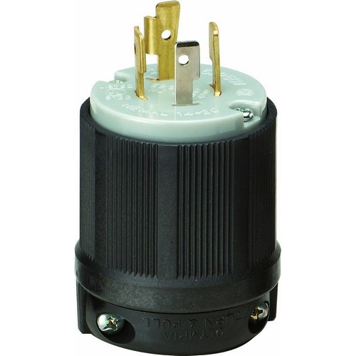 Twist Lock Male Plug 3 Pole 4 Wire 20A 125-250VAC - Male Twist Lock Plug for Generators and other Equipment Power Applications.Twist Lock Male Plug 3 Pole 4 Wire 20A 125-250VAC features include:  Commonly used with most generators Rugged Nylon/Polycarbonate Construction resists impact, abrasion, sunlight  chemicals Grooved Housing for enhanced grip All contacts are solid one-piece brass for superior conductivity and reduced heat rise Heavy duty power contacts set in deep pockets to resist damage Heavy duty brass combo head terminal screws Clear terminal chamber allows for visual inspection of terminals Cord strain relief and rubber grommet to seal from environment Includes grounding screw cULus Listed Order Qty of 1 = 1 Piece Below is more info on our Twist Lock Male Plugs 3 Pole 4 Wire 20A 125-250VAC