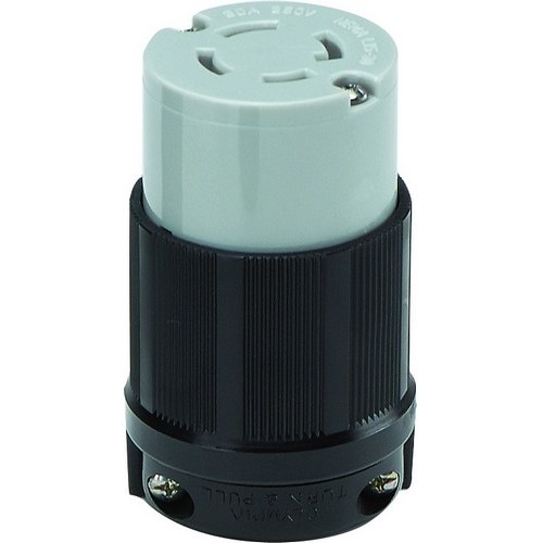Twist Lock Female Plug 3 Pole 4 Wire 30A 250VAC - Female Twist Lock Plug for Generators and other Equipment Power Applications.Twist Lock Female Plug 3 Pole 4 Wire 30A 250VAC features include:  Commonly used with most generators Rugged Nylon/Polycarbonate Construction resists impact, abrasion, sunlight  chemicals Grooved Housing for enhanced grip All contacts are solid one-piece brass for superior conductivity and reduced heat rise Heavy duty power contacts set in deep pockets to resist damage Heavy duty brass combo head terminal screws Clear terminal chamber allows for visual inspection of terminals Cord strain relief and rubber grommet to seal from environment Includes grounding screw cULus Listed Order Qty of 1 = 1 Piece Below is more info on our Twist Lock Female Plugs 3 Pole 4 Wire 30A 250VAC