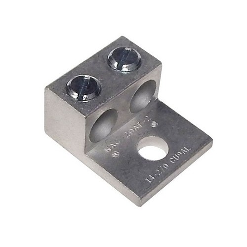 Aluminum Mechanical Lugs Two Conductors 2/0-#14 Awg - One Hole Mount - One Hole Aluminum Mechanical Connectors provide for Flexibility in Installation.Aluminum Mechanical Lugs Two Conductors - One Hole Mount 2/0-#14 Awg features include:  One Hole Aluminum Mechanical Connector is manufactured from high strength 6061-T6 Aluminum Alloy to insure both maximum strength and conductivity AL9CU Dual Rated for both Copper and Aluminum Conductors Electro-Tin Plated to provide low contact resistance and protection against corrosion Assembly can be made with only a screwdriver or allen wrench and they are re-usable NEMA Standard Mounting Hole Drilling 1-3/4 Centers 90812-90814 have slotted screws Aluminum conductor is rated 600V 194deg F (90deg C) UL486B/CSA Listed Dimension Measurements = Inches Order Qty of 1 = 1 Piece Below is more info on our Aluminum Mechanical Lugs Two Conductors - One Hole Mount 2/0-#14 Awg