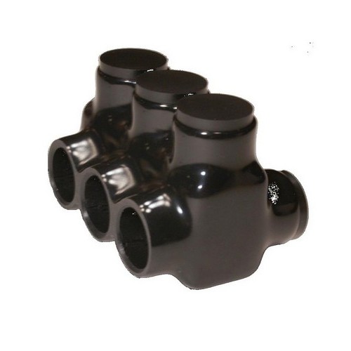 Black Insulated Multi-Conductor Electrical Power Connectors 3 Ports 250 - 6 - Dual Side Entry - Our Dual Entry Cable Connector makes electric Splicing  Tapping Simple Fast  EasyBlack Insulated Multi-Conductor Electrical Power Connectors 3 Ports 250 - 6 - Dual Entry features include:  Wire Entry from Either Side of connector Insulated with rugged high-dielectric Rubber/Vinyl Coating Pre-Filled with Oxide Inhibitor Easy Re-entry for Changes, Inspection or Troubleshooting Plugs Marked with Connector Max Wire Size for easy identification Dual Entry Cable Connector is CU9AL Dual Rated 6061-T6 Aluminum for use with Copper and/or Aluminum wires One Wire per Terminal Temperature Range of ndash;49deg;F to 194deg;F (ndash;45deg; to 90deg;C) ANSI C119.4 amp; cULus 486b Listed thru 750MCM Rated 194deg;F(90deg;C) 600 Volt Dimension Measurements = Inches Order Qty of 1 = 1 Piece Below is more info on our Black Insulated Multi-Cable Electrical Power Connectors - Dual Entry 3 Ports 250 - 6