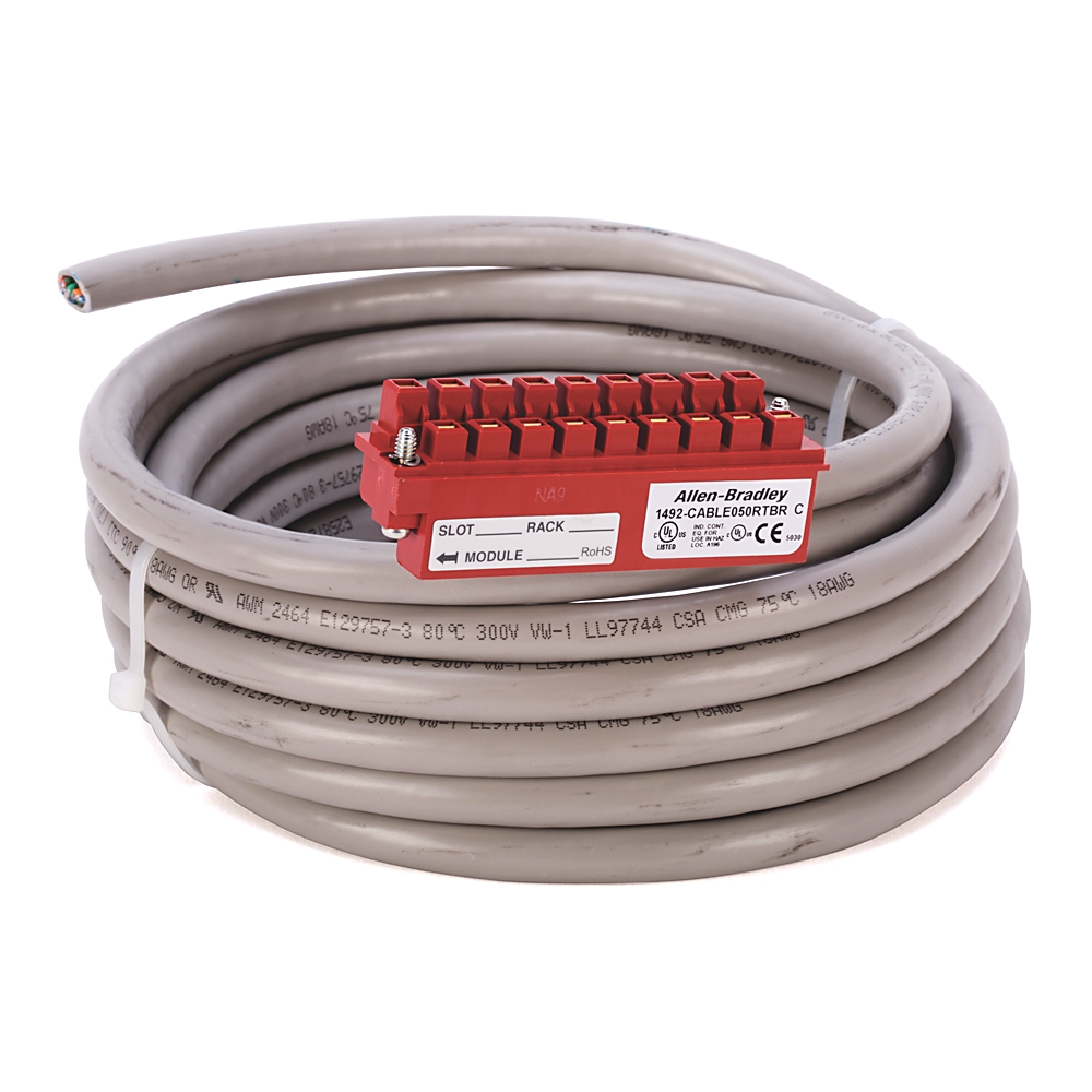 Product image for Allen-Bradley 1492-CABLE050RTBR 5 m 300 Volt 18 AWG 20-Conductor Digital I/O Module Ready Cable
