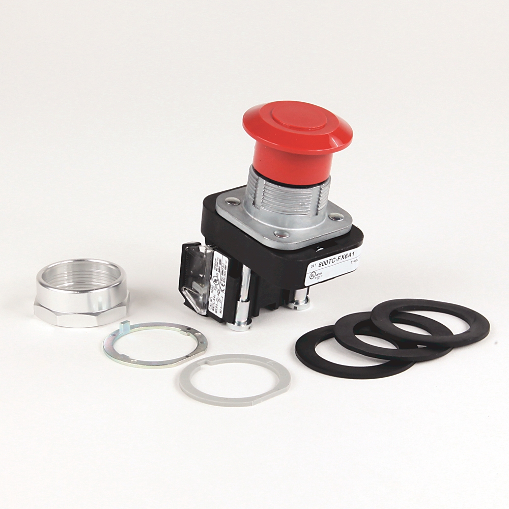 Product image for Allen Bradley 800TC-FX6D1 30.5 mm NEMA 4/13 1NO Red Push-Pull Mushroom Non-Illuminated Push Button