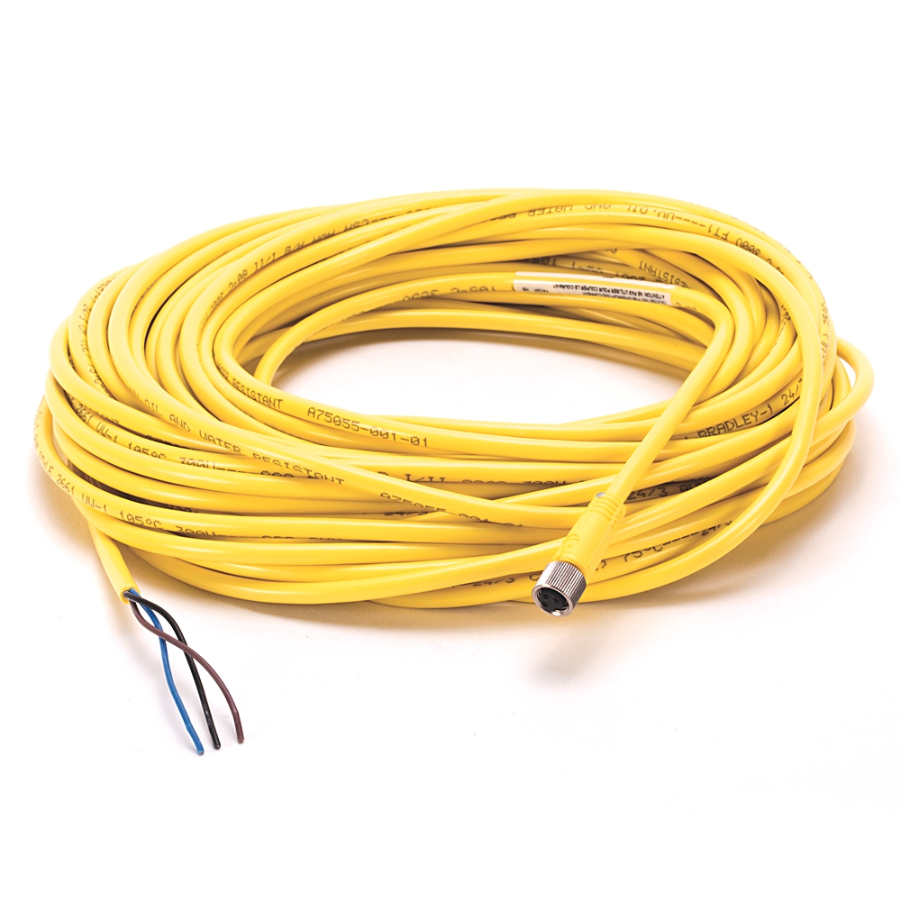 Product image for Allen-Bradley 889P-F3AB-15 Pico 24 AWG Female Straight 3-Pin PVC Yellow Unshielded Cable