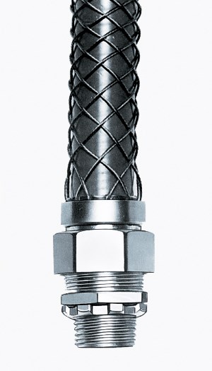 Product image for Hubbell Wiring Devices 07406015 1-1/4 Inch Insulated Liquidtight Conduit Strain Relief Straight Male Connector with Mesh