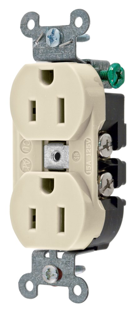 Product image for Hubbell 5252AAL Receptacle, DUP SB, HUBPRO, 15A 125V, SF, AL