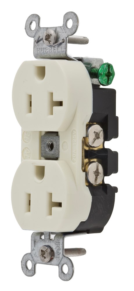 Product image for Hubbell 5352AAL Receptacle, DUP SB, HUBPRO, 20A 125V, SF, AL