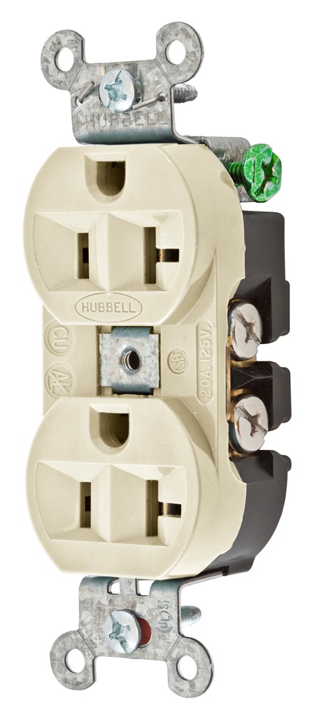 Product image for Hubbell 5362AL Receptacle, DUP SB, HUBPRO, 20A 125V, FG , AL