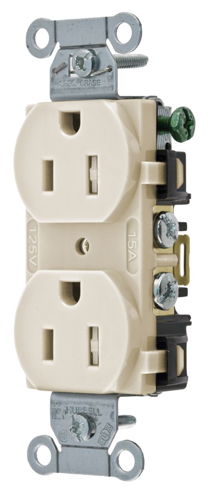 Product image for Hubbell BR15ALTR T-RES, COM GRD, 15A 125V, 5-15R, AL, B+S